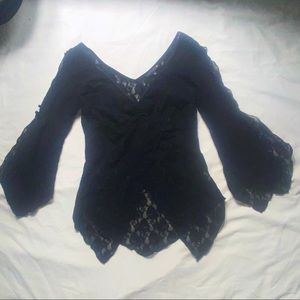 Vintage Y2K HotKiss Medium Junior’s Black Sheer bare midriff flare sleeve top